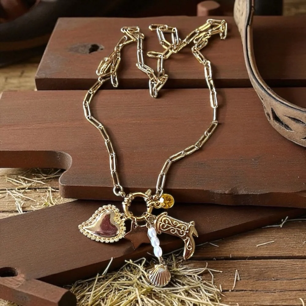 Gold Toned Charm Necklace Coastal Cowgirl